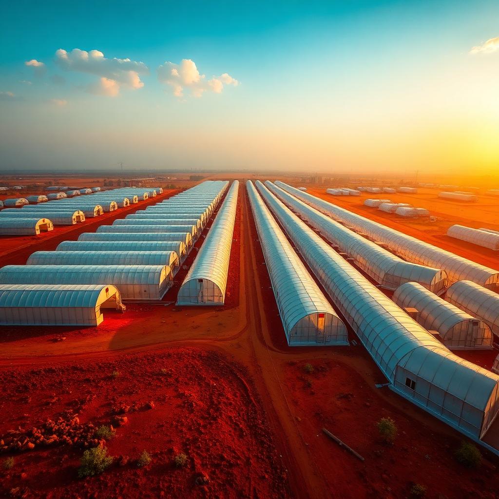 Aerial view of a large tunnel-ventilated broiler farm complex in Nigeria.