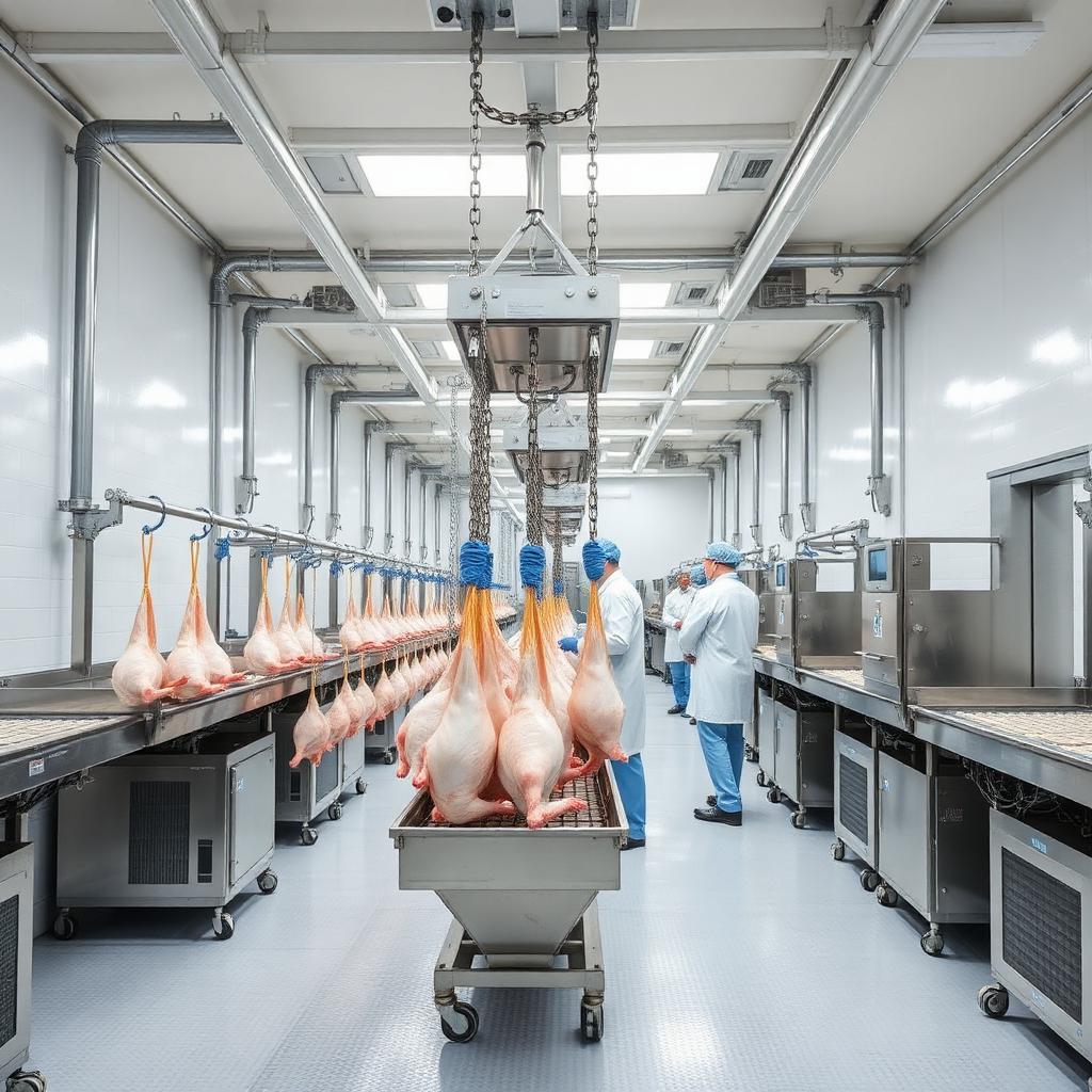 Broiler processing plant evisceration line in Türkiye.
